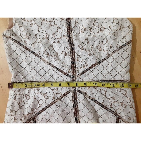 BCBG Max Azria Andreea Ivory Block Lace Illusion Cheetah Trim Sheath Dress Sz 6 - Picture 10 of 11